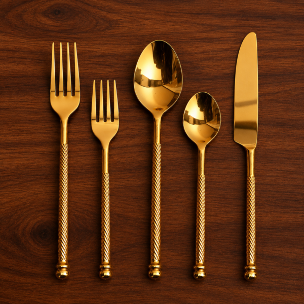 Luxury Gold Stainless Steel Cutlery Set | Premium Dining Flatware with Twisted Handles