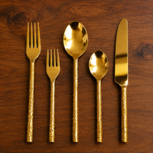 Luxury Gold Stainless Steel Cutlery Set | Hammered Handle Flatware Set