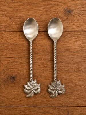 Silver Tea Spoons Set of 2, Stainless Steel Floral Lotus Handle Spoons for Tea, Coffee & Desserts