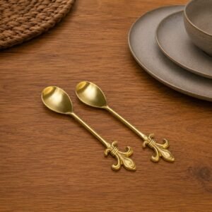 Gold Tea Spoons Set of 2, Stainless Steel Vintage Floral Handle Coffee & Dessert Spoons for Home Dining