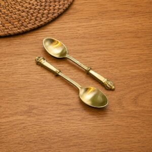 Vintage Gold Tea Spoon Set of 2, Decorative Metal Coffee & Dessert Spoons