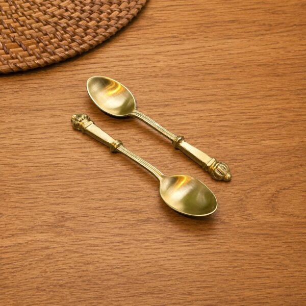 Vintage Gold Tea Spoon Set of 2, Decorative Metal Coffee & Dessert Spoons