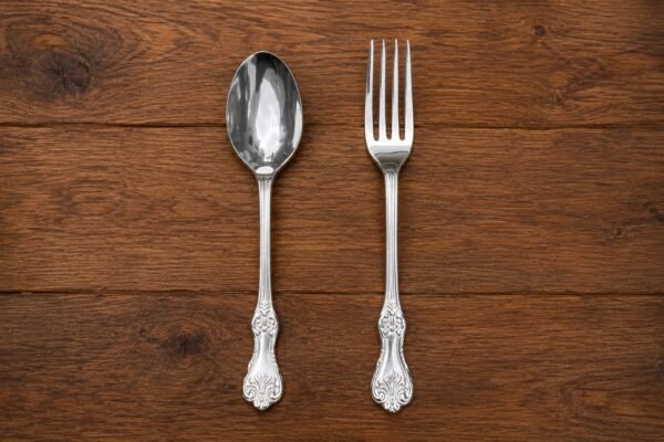 Vintage Silver Tea Spoon & Fork Set of 2, Elegant Decorative Tableware
