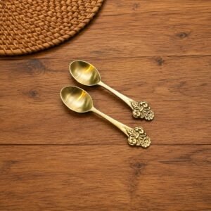 Gold Tea Spoons Set of 2, Stainless Steel Decorative Floral Handle Coffee & Dessert Spoons