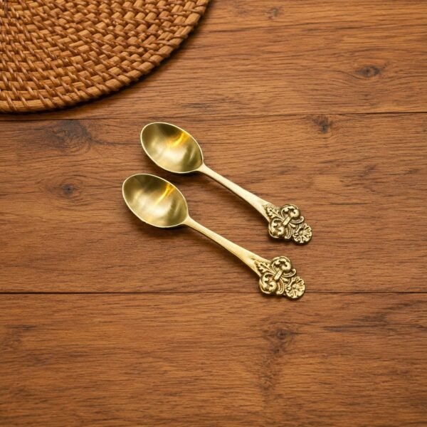 Gold Tea Spoons Set of 2, Stainless Steel Decorative Floral Handle Coffee & Dessert Spoons