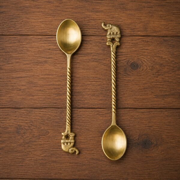 WhatsApp Image 2026-09-12 at 12.35.17 (1) Golden Elephant Design Tea Spoon Set of 2, Decorative Coffee & Dessert Spoons
