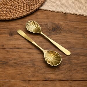 Golden Shell Design Tea Spoon Set of 2, Decorative Coffee & Dessert Spoons