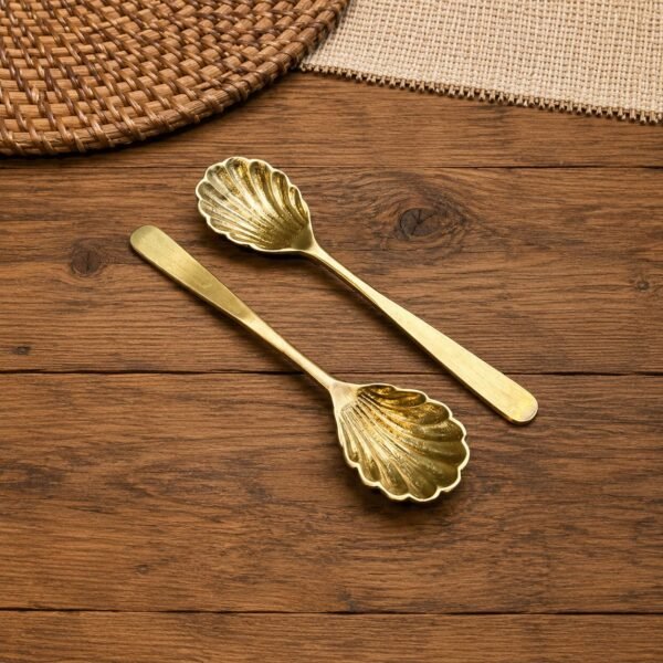 Golden Shell Design Tea Spoon Set of 2, Decorative Coffee & Dessert Spoons