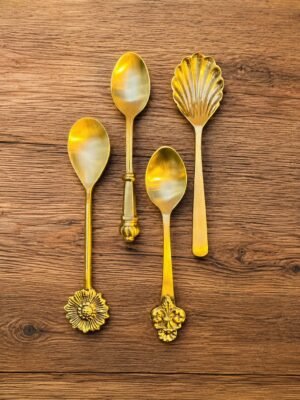 Golden Vintage Tea Spoon Set of 4, Decorative Coffee & Dessert Spoons